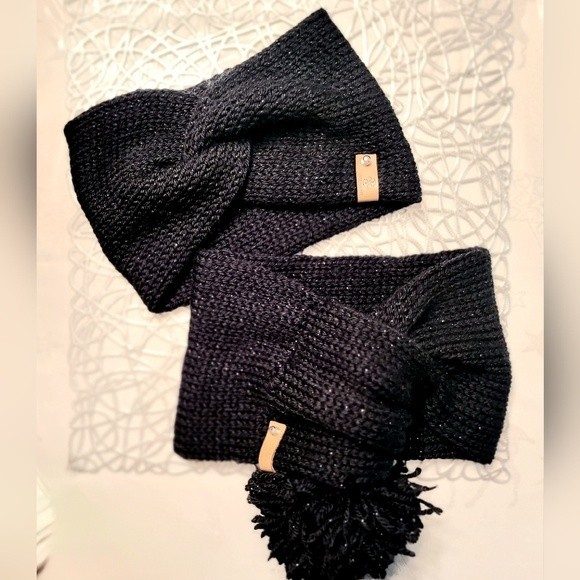 Women's Black Headband & Scarf Winter Set | Handmade in Warm Black Shimmer Knit - Picture 6 of 7